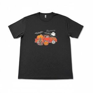 Harvest Theme Graphic T-shirt with Pumpkins and Truck